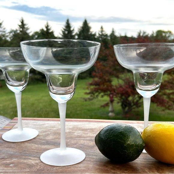 Glass Margarita Cocktail Glasses frosted stem set of 3 - Picture 10 of 10